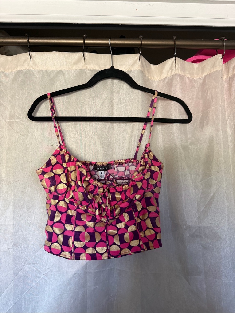 Urban Outfitters Pink and Gold Geo Tie-Front Cami